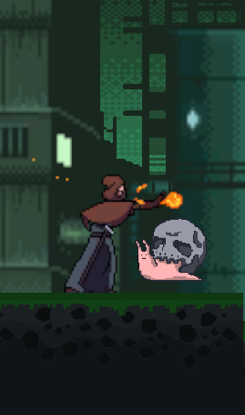 A character launching a fire attack during a fight