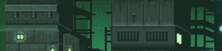 Pixel-art city backdrop from the game