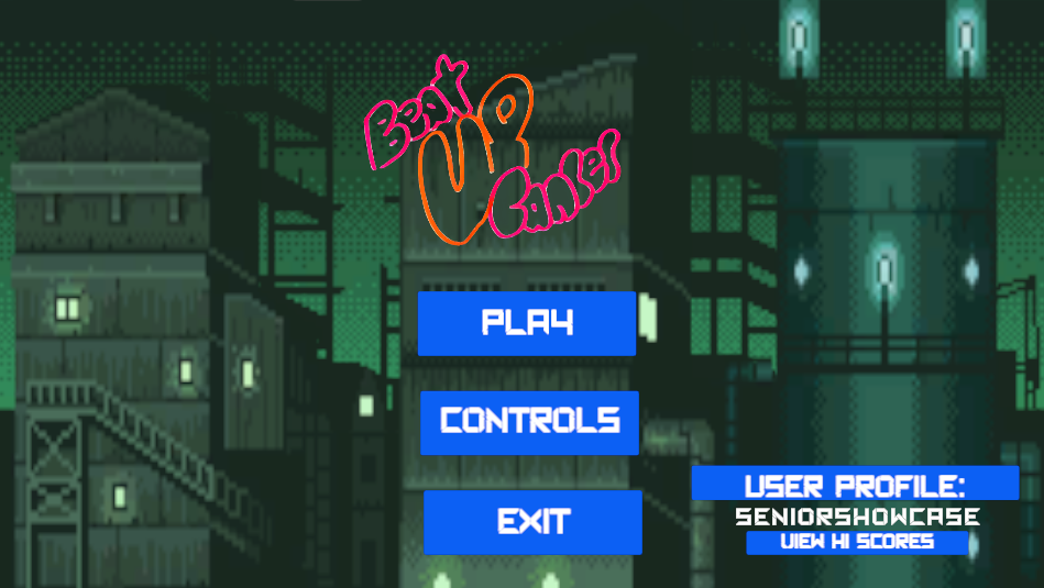 Beat Up Cancer's colorful title screen and game menu